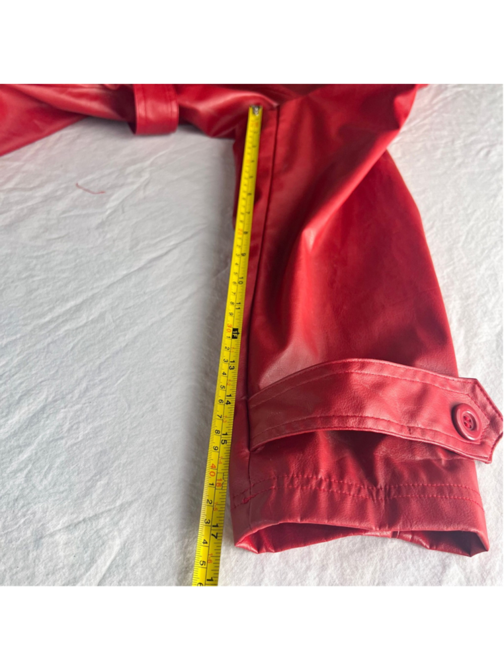 Vintage Learsi Jacket Womens Red Faux Leather Belted Retro Sz M Y2K 90s longline - Picture 11 of 15